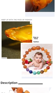 Vue détaillée d'un bracelet pour bébé en ambre de la Baltique et turquoise multicolore
