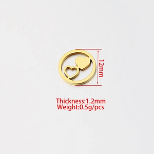 Golden hollow heart pendant 12mm stainless steel jewelry accessory with dimensions