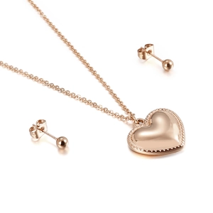 Minimalistisches Herz-Halsketten und Kugel-Ohrstecker Set mit poliertem Roségold-Finish
