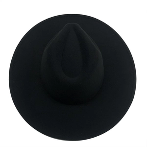 Classic black wide brim wool fedora hat with elegant teardrop crown for women