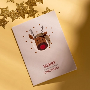 3D Cartoon Reindeer Christmas Card with Hollow-out Design on Warm Yellow Background