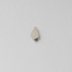 Detailed view of teardrop shaped silver stainless steel pendant with 2mm hole