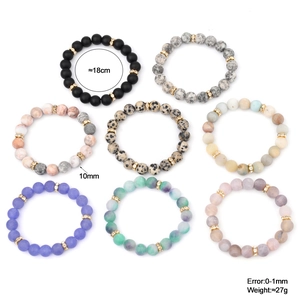 Set of eight 10mm natural stone beaded bracelets with gold rhinestone spacers