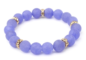 Close-up of matte natural stone bead bracelet with gold-plated rhinestone spacers