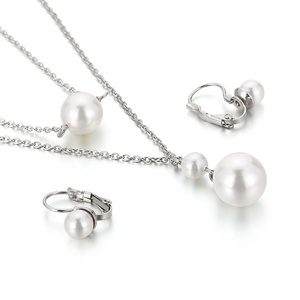 Elegant 18K gold plated double-layer pearl necklace and matching earrings set for women