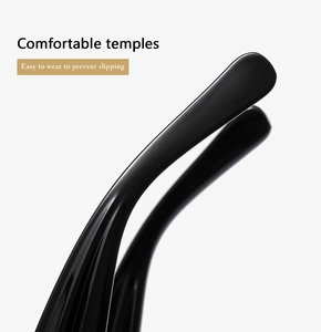 Macro shot of polished black sunglasses temples showing smooth finish and ergonomic design