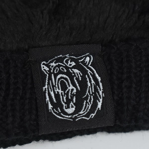Winter chenille knit beanie with thermal fleece lining and stylish white bear patch
