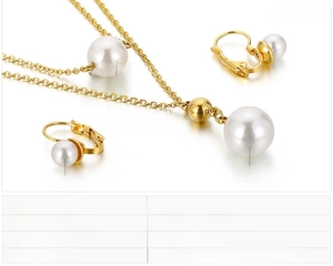 Detailed size specifications for 18K gold plated stainless steel pearl jewelry set