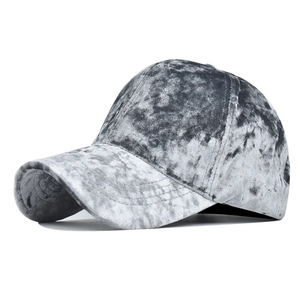 Classic gray crushed velvet baseball cap with a six-panel design and curved brim for winter