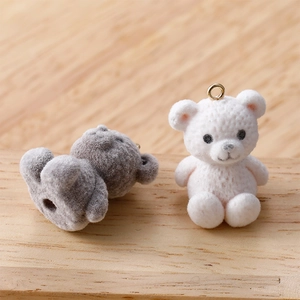 Cute teddy bear plush pendants in white and grey colors with gold hooks for DIY jewelry