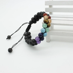 Handmade double-layer woven bracelet with black lava stone and seven chakra natural beads