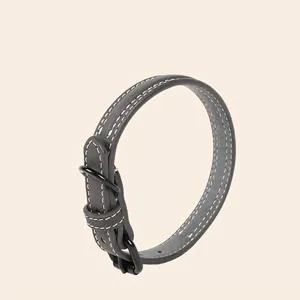 Adjustable Pet Collar Premium PU Leather With Metal Buckle And Contrast Stitching For Various Dogs And Cats