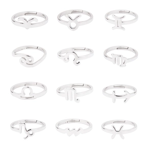 Zodiac Constellation Open Adjustable Ring 304 Stainless Steel Minimalist Mirror Polished Jewelry For Women Men