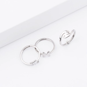 Polished stainless steel 12 zodiac sign open rings in silver finish for women