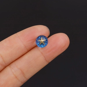 Minimalist stainless steel blue crystal stud earrings with gold star pattern design