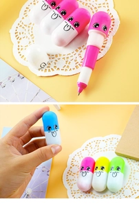 Mini capsule ballpoint pens in vibrant colors shown with retractable nib mechanism
