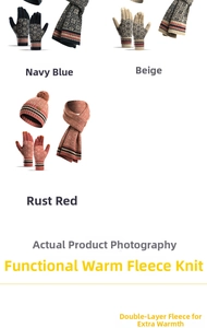 Winter knitted hat scarf and gloves set with snowflake pattern in three color options