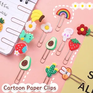 Cartoon Paper Clips Creative Metal Bookmarks With Silicone Decorative Heads Fruit Animal Shape For School Office Students
