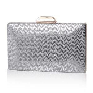 Silver glitter PU evening clutch bag with chevron texture and gold metal clasp