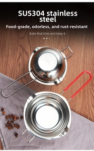 Detail view of SUS304 stainless steel melting pots with dual spouts and long handle