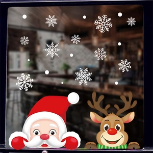 Christmas window static stickers featuring Santa Claus, reindeer and white snowflakes