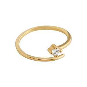 Minimalist S925 sterling silver gold open ring with a sparkling meteor zircon stone
