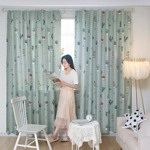 Polyester Window Curtains Half Blackout Decorative Drapes For Living Room Bedroom Cartoon Floral Plaid Pattern