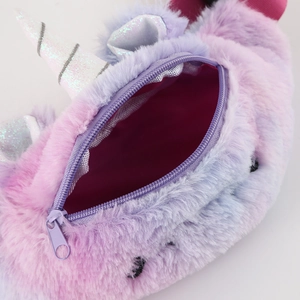 Unicorn plush waist bag for girls with pink gradient fur and glitter horn decoration