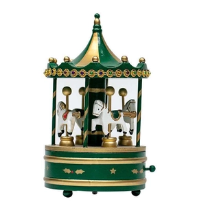 Carrousel musical en bois vert et doré, décoration de table festive pour Noël