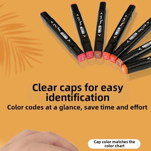 Detailed view of dual-tip markers with numbered color-coded caps on orange backdrop