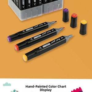 Detailed close-up of dual-tip markers showing fine and broad nibs in various colors