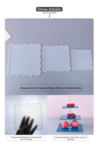 Moules en silicone carrés à bords ondulés en trois tailles pour plateaux en résine DIY