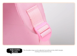 Detail of adjustable padded shoulder straps with plastic buckle for children backpacks