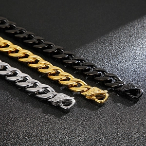 Three-color titanium steel Cuban chain bracelets in gold, silver, and black finish
