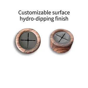 Self-adhesive walnut wood texture round cable organizer and wall hook for towel storage