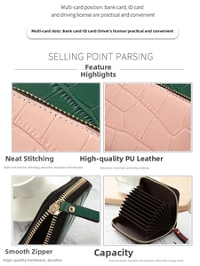 Detail of crocodile pattern PU leather texture and multi-slot interior of mini card wallet