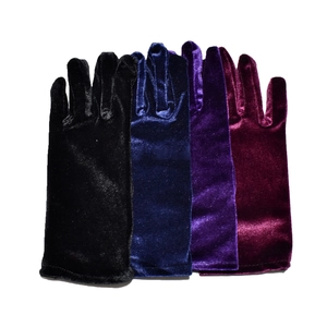 Short velvet stretch gloves for women in black, navy, purple and burgundy colors