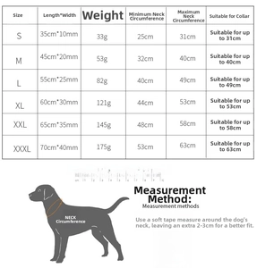 Detailed size chart for adjustable PU leather pet collars from S to XXXL dimensions