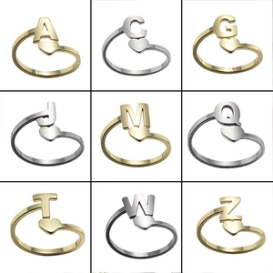 Stainless Steel Letter Heart Open Rings Adjustable 26 Alphabet Initial Rings For Women Minimalist Jewelry
