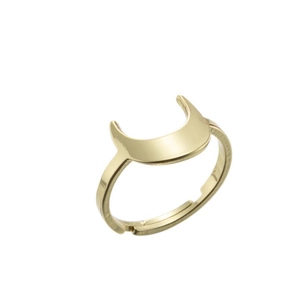 Adjustable golden stainless steel crescent moon open ring in minimalist geometric design