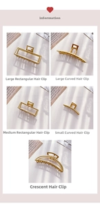 Detailed comparison of five gold matte metal hair claws in various geometric shapes
