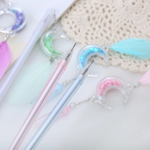 Creative moon sequin pendant gel pen with feathers and macaron color ink for students