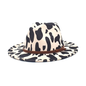 Cappello Fedora in Lana Stampa Mucca Stile Western Tesa Larga Jazz per Donna Uomo Retro Invernale Caldo Cappello Panama