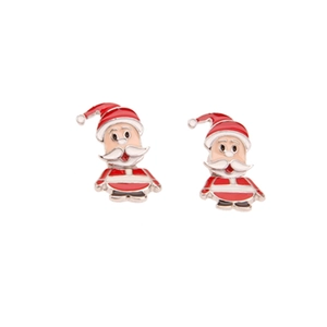 Detailed close-up of cute Santa Claus stud earrings with colorful enamel glaze finish