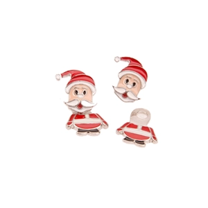 Detail of Christmas Santa earrings showing red enamel and DIY metal components