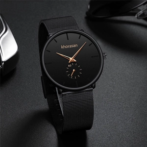 Business quartz watch with black mesh strap, rose gold hands and sub-dial for men