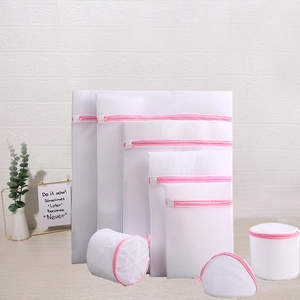 Mesh laundry bag set with pink zippers and drawstrings for delicates and home washing