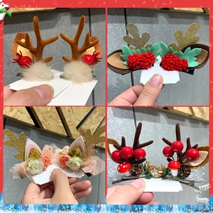Christmas Reindeer Antler Hair Clips Fabric Metal Festive Antlers Hairpins With Berries Pine Cones For Women Girls