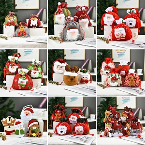 3D Christmas drawstring gift bags featuring Santa, snowman, elk and bear dolls