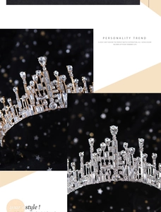 Détails de la couronne de mariée de luxe avec cristaux géométriques dorés et argentés